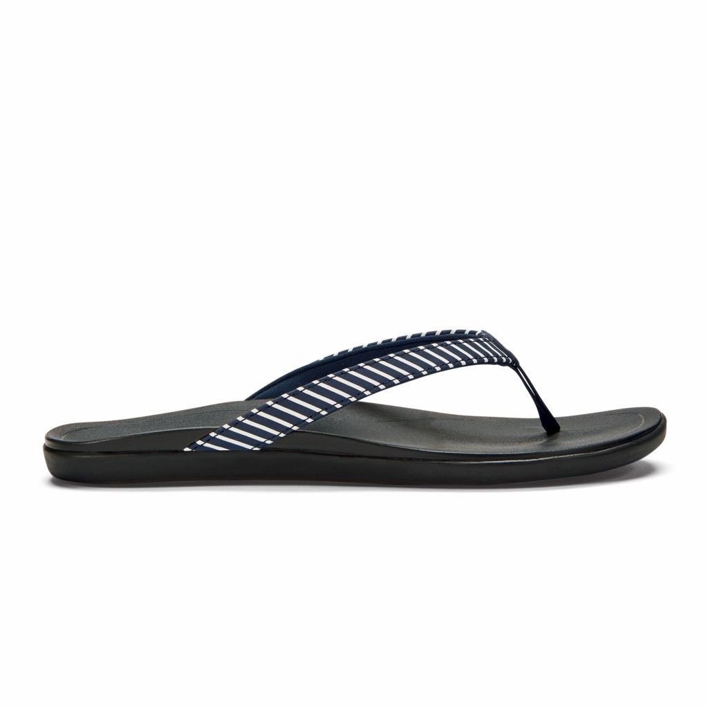 Olukai Women's Hoopio Flip Flop - Trench Blue / Stripe US351-689